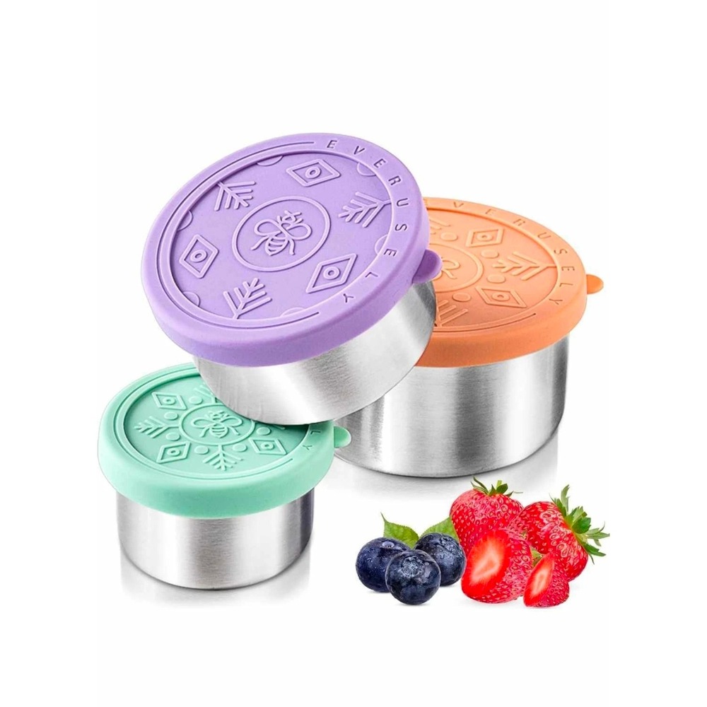 Everusely 3pc Stainless Steel Food Containers with Silicone Lids Nesting Set